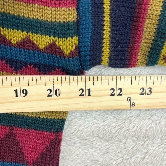 Vintage BRITISH WOOL NATURALLY Striped Button Up Cardigan Fair Isle Large Yellow - Picture 13 of 14